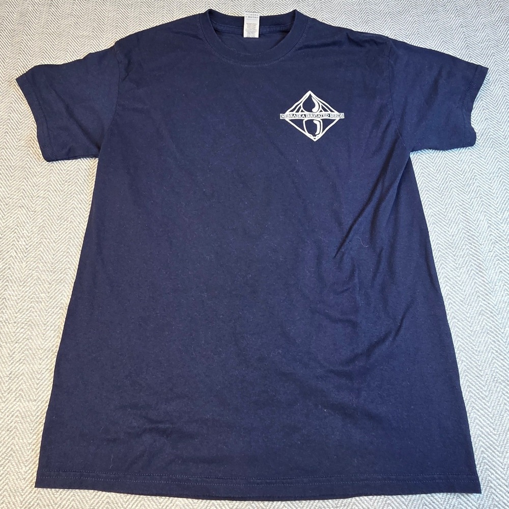 Gildan DryBlend Nebraska Irrigated Seeds Navy Blue Graphic T-Shirt Mens Medium